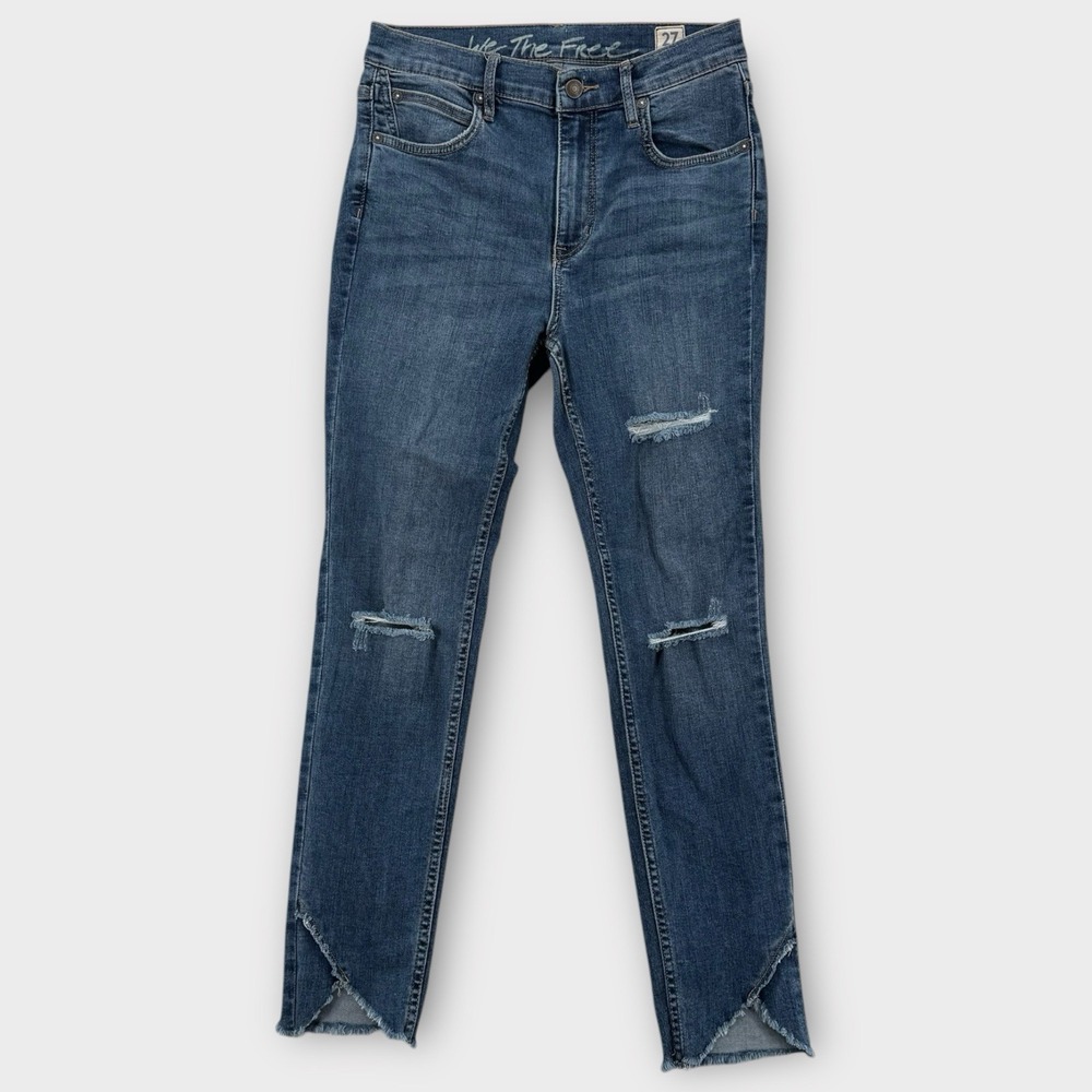 We The Free Free People Womens 27 Blue Distressed Raw Tulip Hem Skinny Jeans